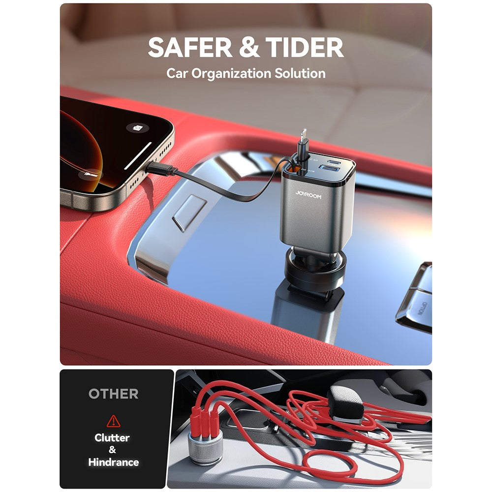 JOYROOM CCL05 4 in 1 Car Charger with 50W Fast Charging Retractable Dual Cables