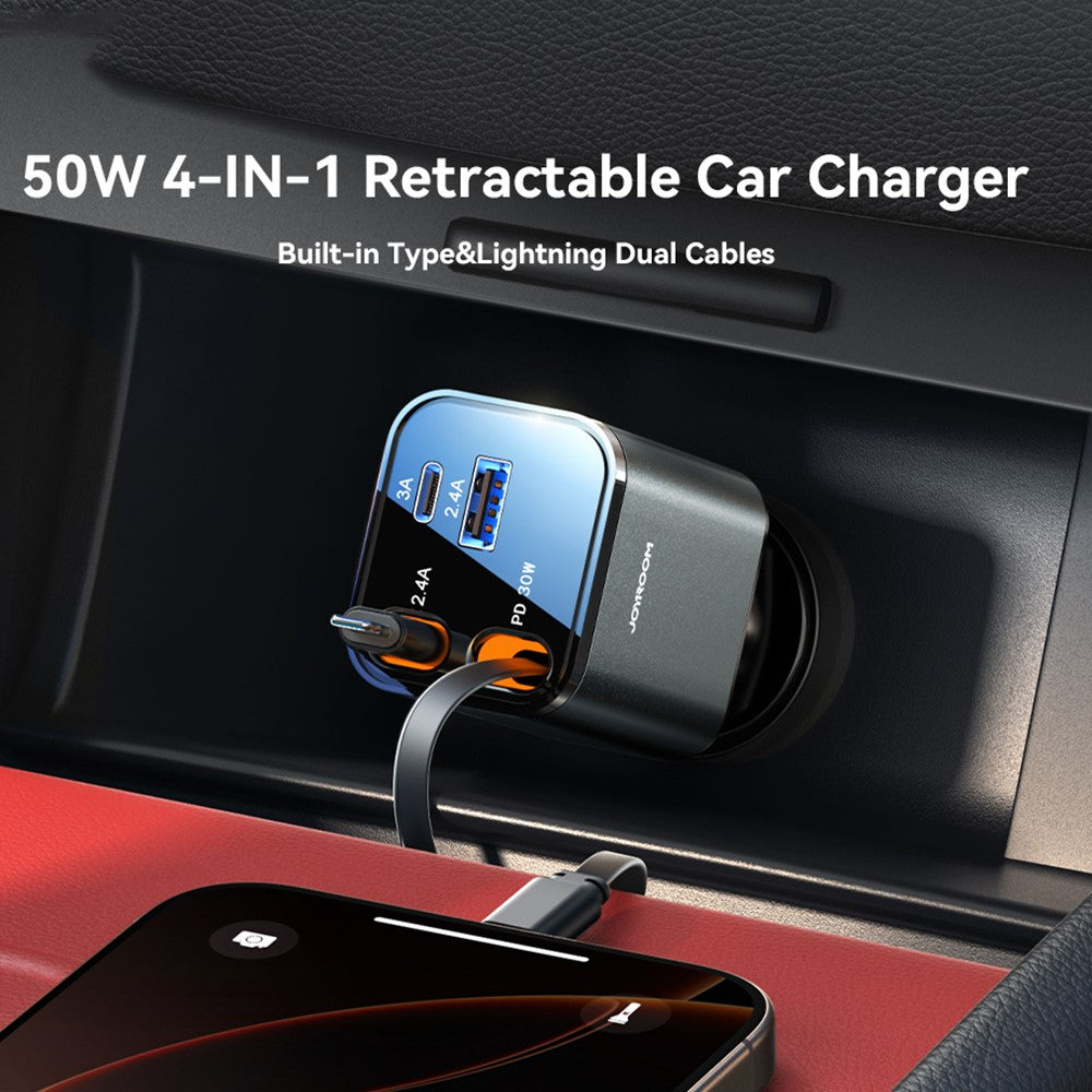 JOYROOM CCL05 4 in 1 Car Charger with 50W Fast Charging Retractable Dual Cables