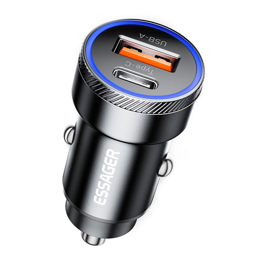 ESSAGER 54W USB+Type-C Phone Fast Charging Adapter ABS+Aluminum Alloy Mini Car Charger
