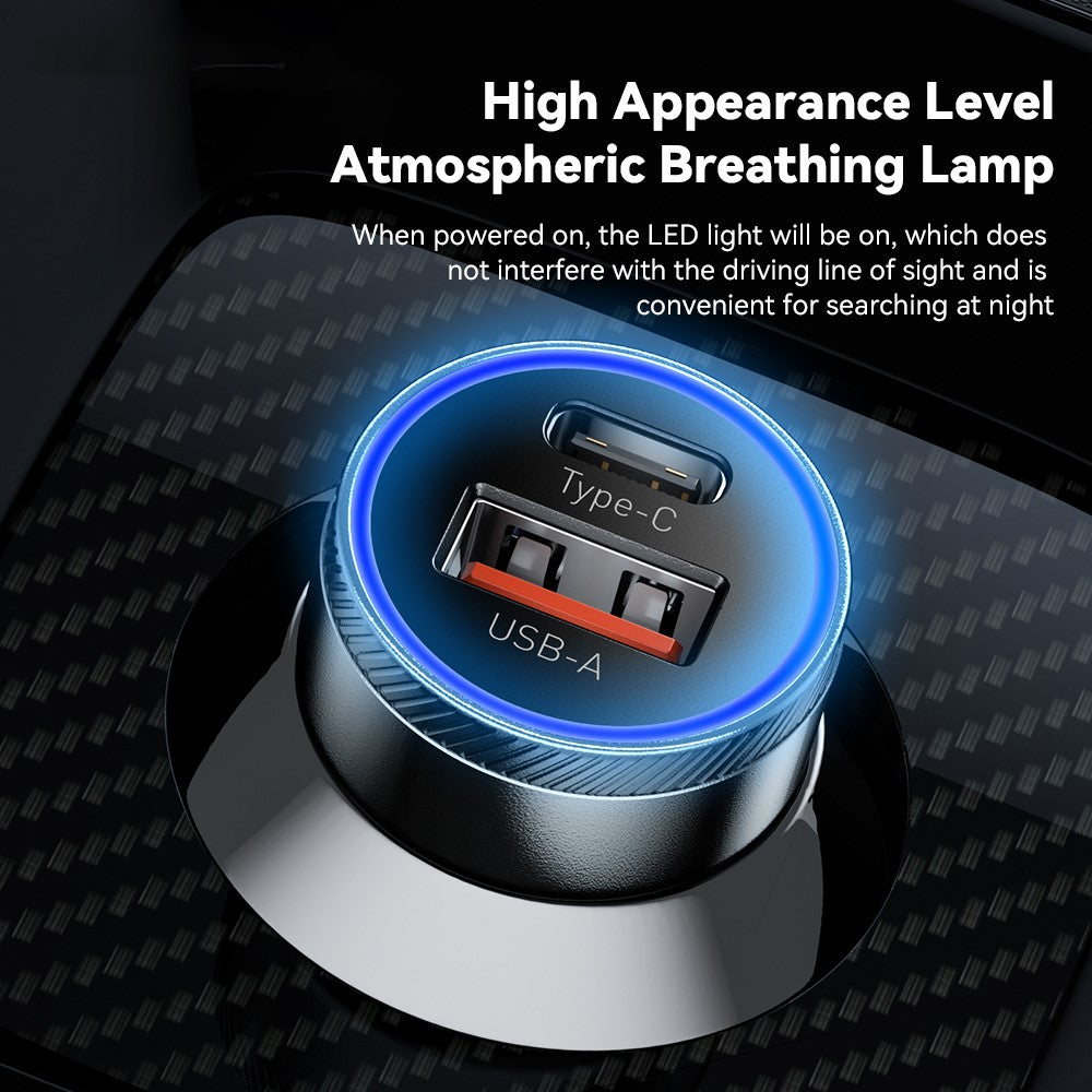 ESSAGER 54W USB+Type-C Phone Fast Charging Adapter ABS+Aluminum Alloy Mini Car Charger