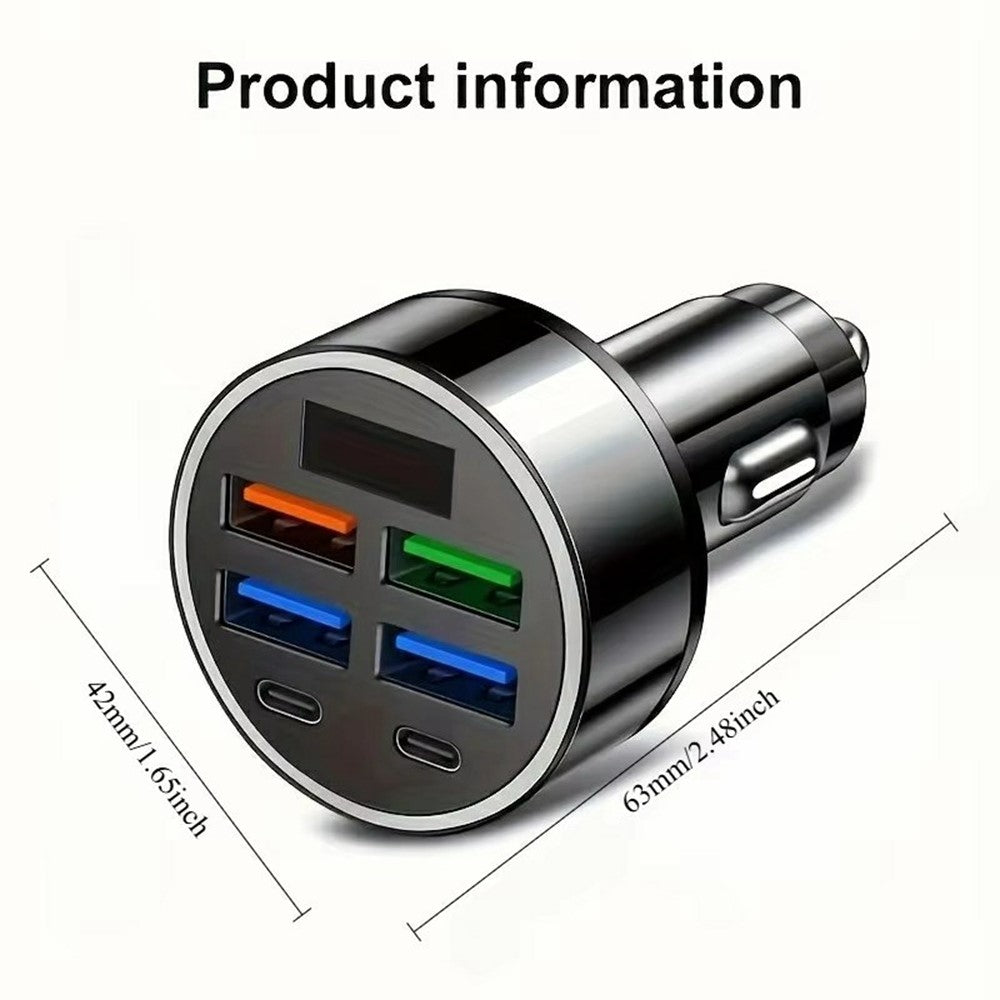 100W High Power 6-Port Car Charger PD QC3.0 Fast Charging Adapter with Voltage Display