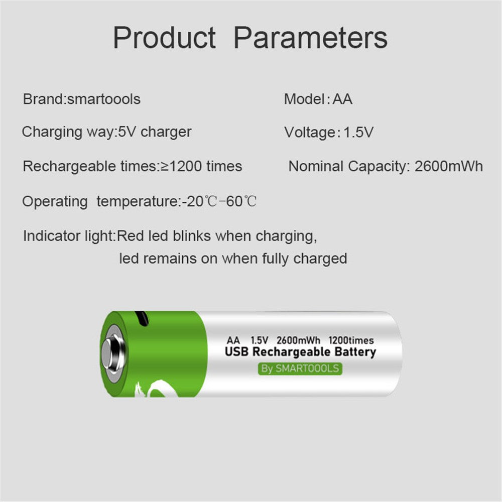SMARTOOOLS 4Pcs 1.5V 2600mWh AA Battery Rechargeable Li-ion Battery for Wireless Doorbell LED Flashlight