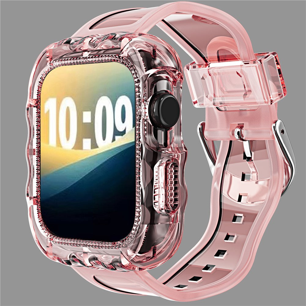 For Apple Watch Series 10 46mm Watch Case with Band Wave Pattern Integrated Watch Strap TPU Adjustable