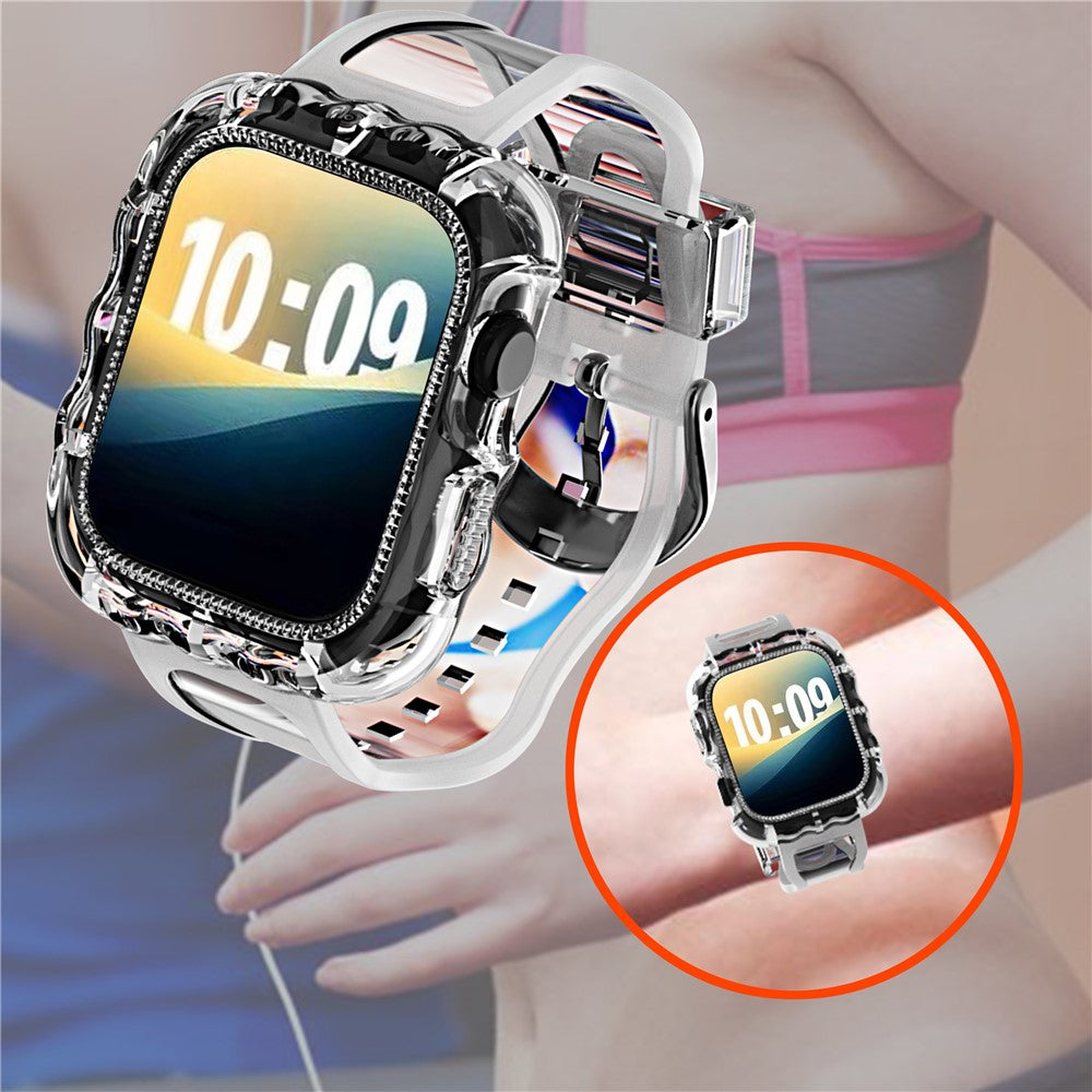 For Apple Watch Series 10 46mm Watch Case with Band Wave Pattern Integrated Watch Strap TPU Adjustable