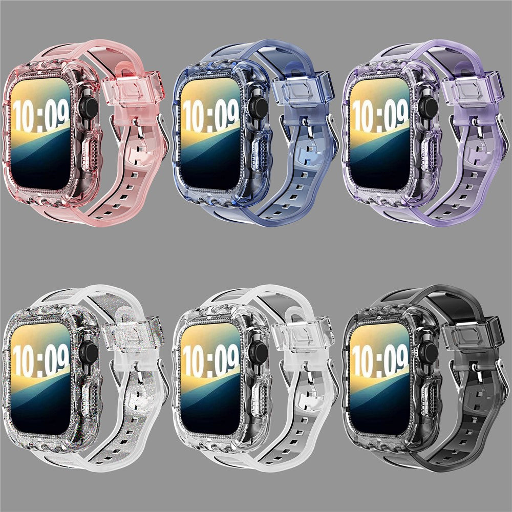 For Apple Watch Series 10 46mm Watch Case with Band Wave Pattern Integrated Watch Strap TPU Adjustable