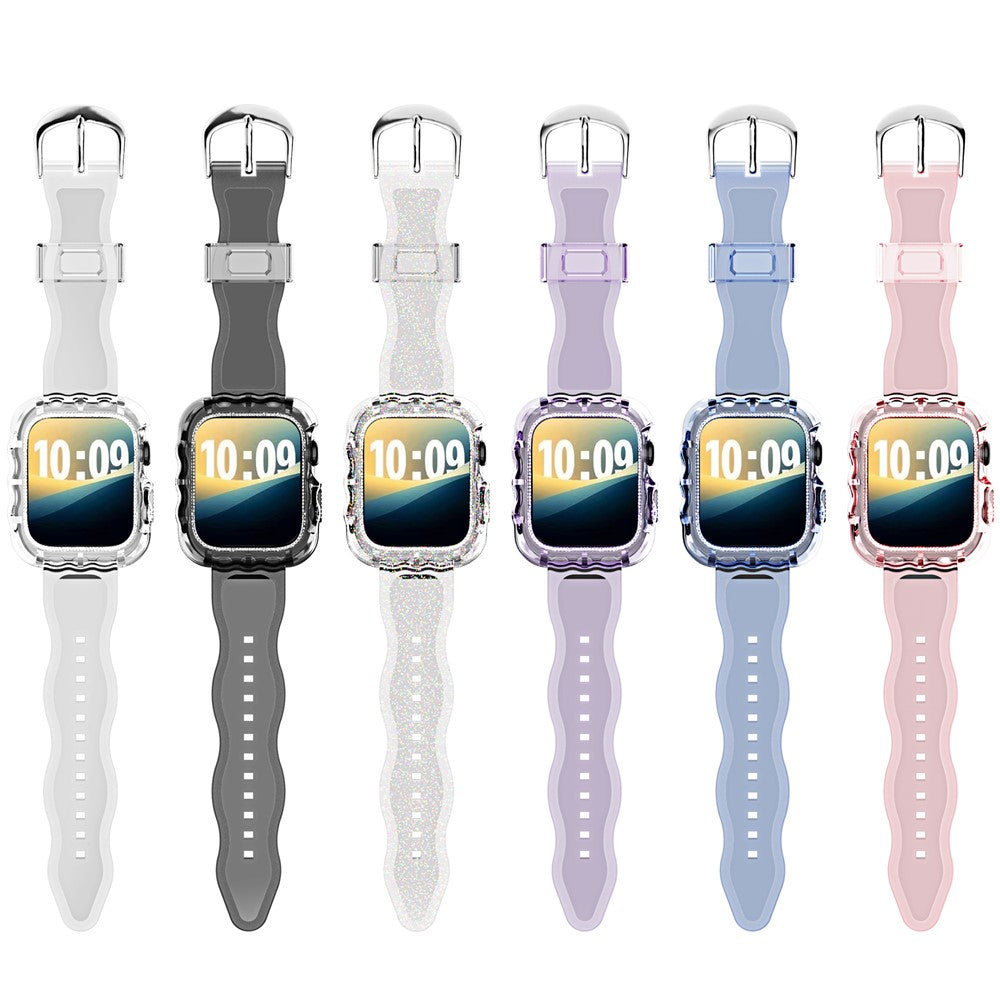 For Apple Watch Series 10 46mm Watch Case with Band Wave Pattern Integrated Watch Strap TPU Adjustable