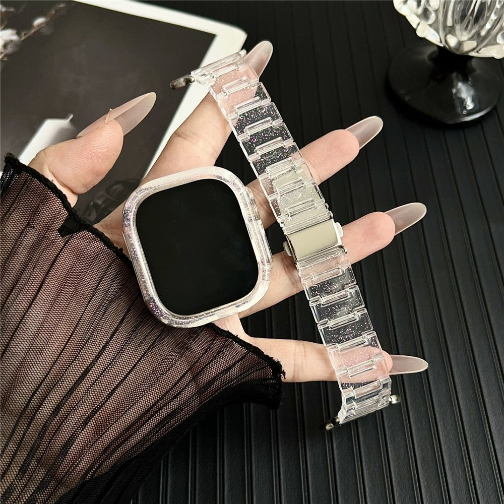 For Apple Watch Series 10 46mm Stylish PC Epoxy Resin Smartwatch Strap + Watch Case