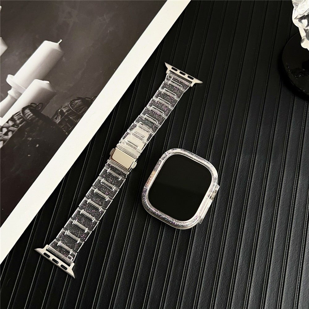 For Apple Watch Series 10 46mm Stylish PC Epoxy Resin Smartwatch Strap + Watch Case