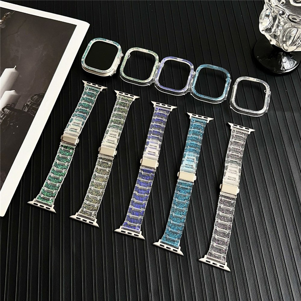 For Apple Watch Series 10 46mm Stylish PC Epoxy Resin Smartwatch Strap + Watch Case