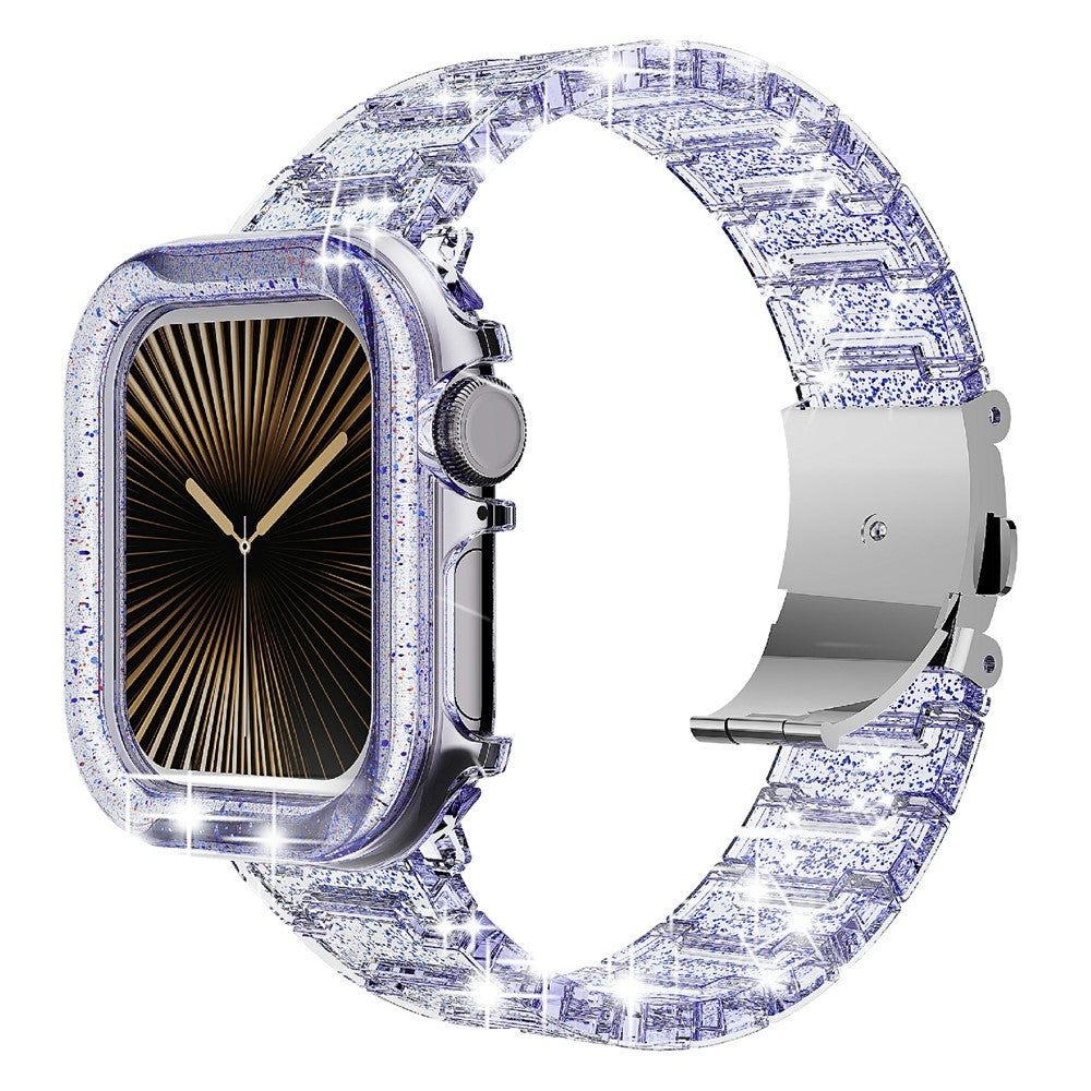 For Apple Watch Series 10 46mm Stylish PC Epoxy Resin Smartwatch Strap + Watch Case