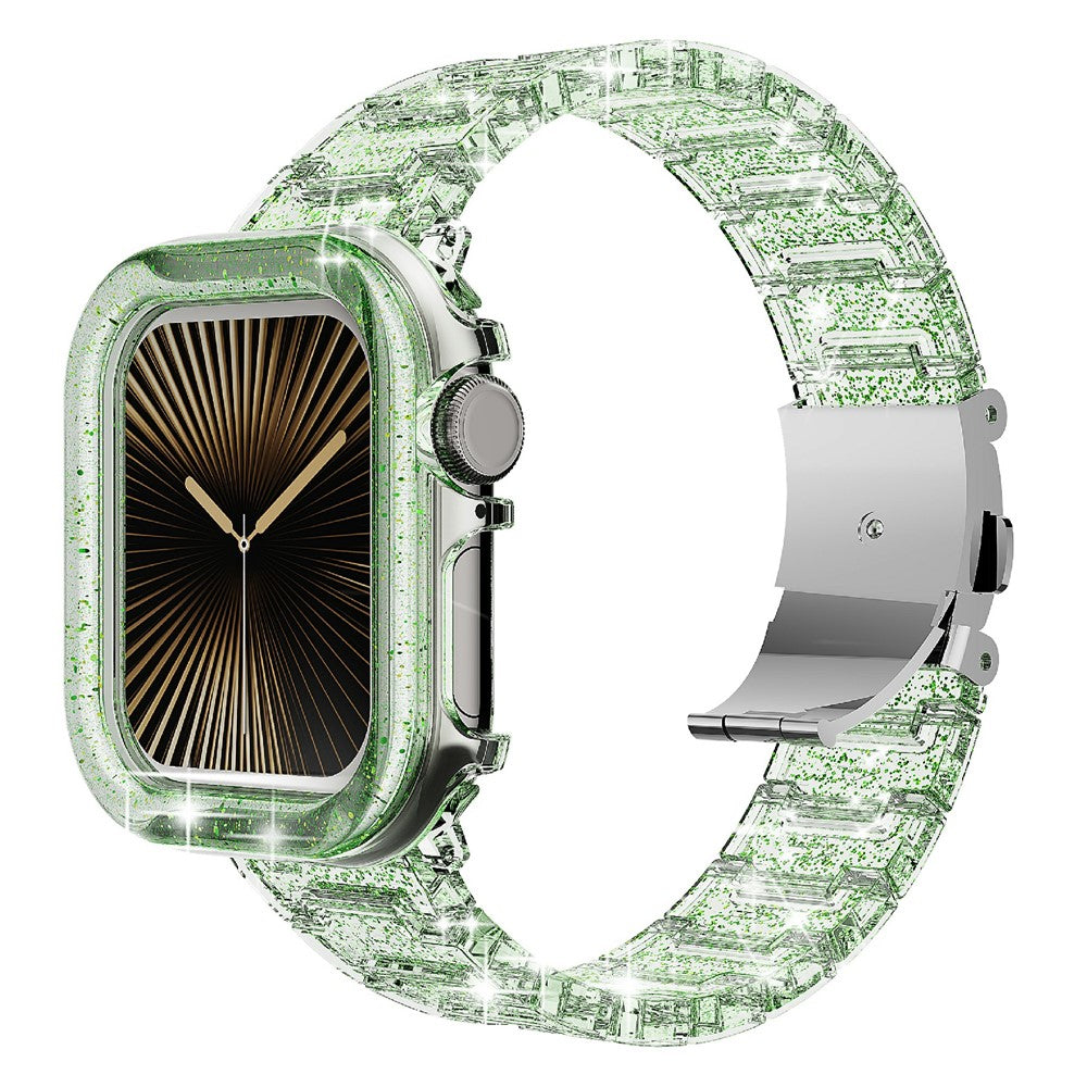 For Apple Watch Series 10 46mm Stylish PC Epoxy Resin Smartwatch Strap + Watch Case