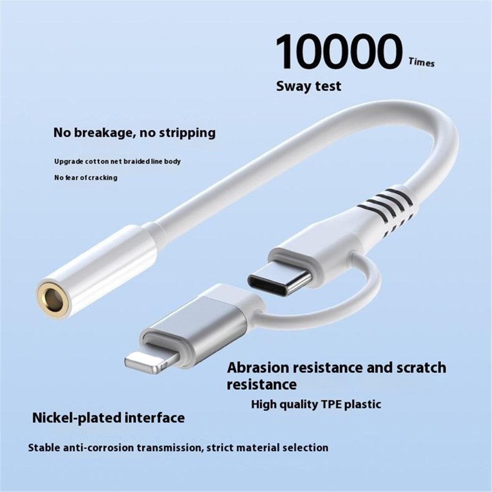 Type-C / 8-Pin Male to 3.5mm Female 2-in-1  Audio Cable Digital Chip Headphone Connection Adapter Cable