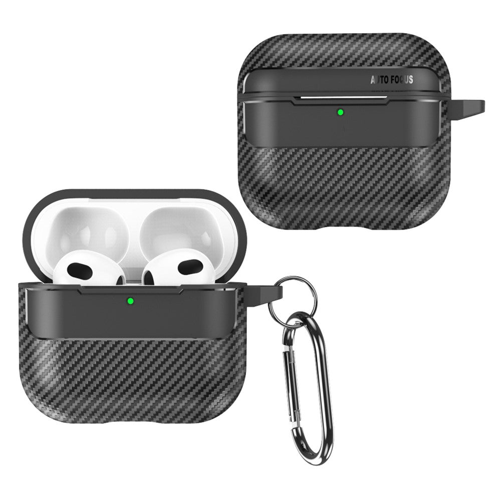 For AirPods 4 Case Carbon Fiber Texture TPU Earbuds Protective Cover with Hook