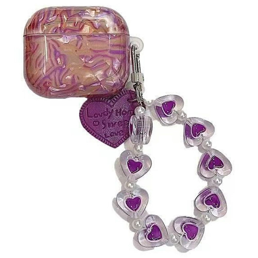 AirPods 4 Protective Case with Love Chain Deep Purple Pattern Soft TPU Cover Shell Texture