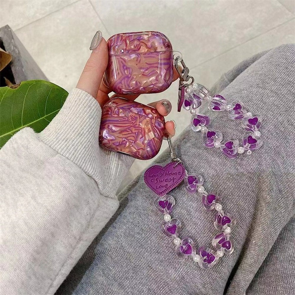 AirPods 4 Protective Case with Love Chain Deep Purple Pattern Soft TPU Cover Shell Texture