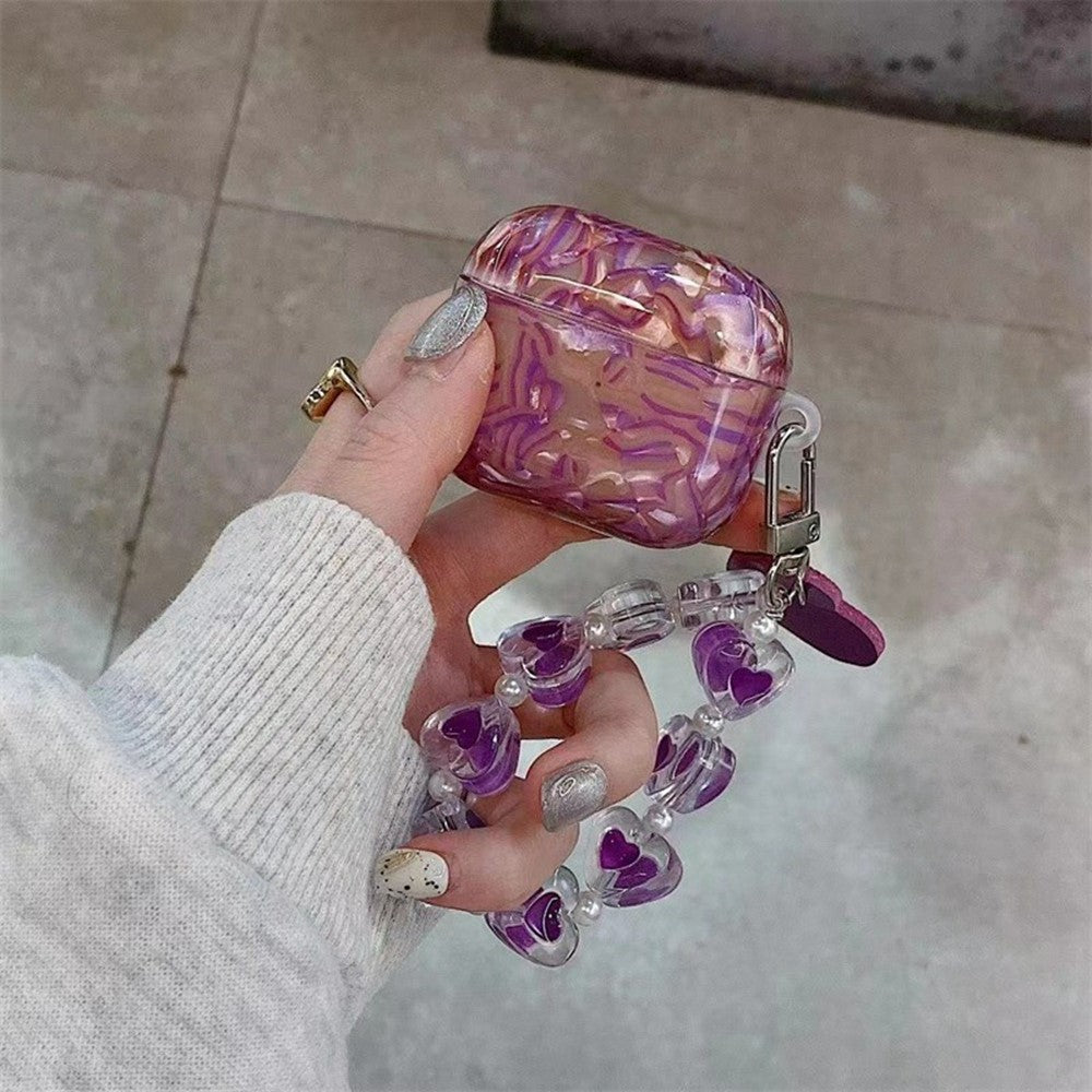 AirPods 4 Protective Case with Love Chain Deep Purple Pattern Soft TPU Cover Shell Texture