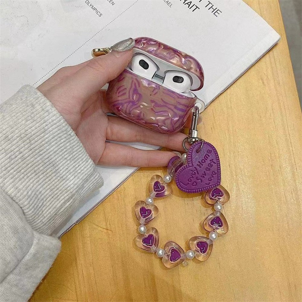 AirPods 4 Protective Case with Love Chain Deep Purple Pattern Soft TPU Cover Shell Texture