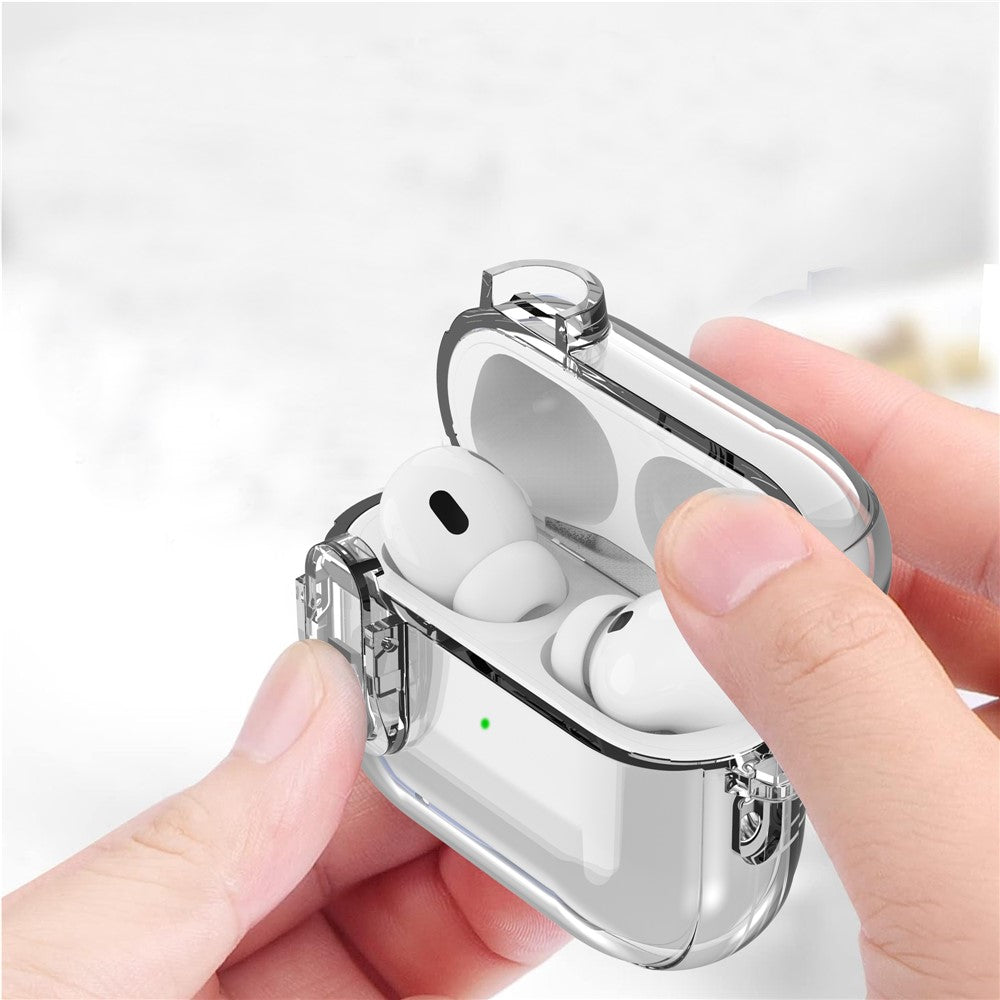 For AirPods Pro 2 Clear Earphone Case PC + TPU Bluetooth-compatible Earbud Cover with Hanging Buckle