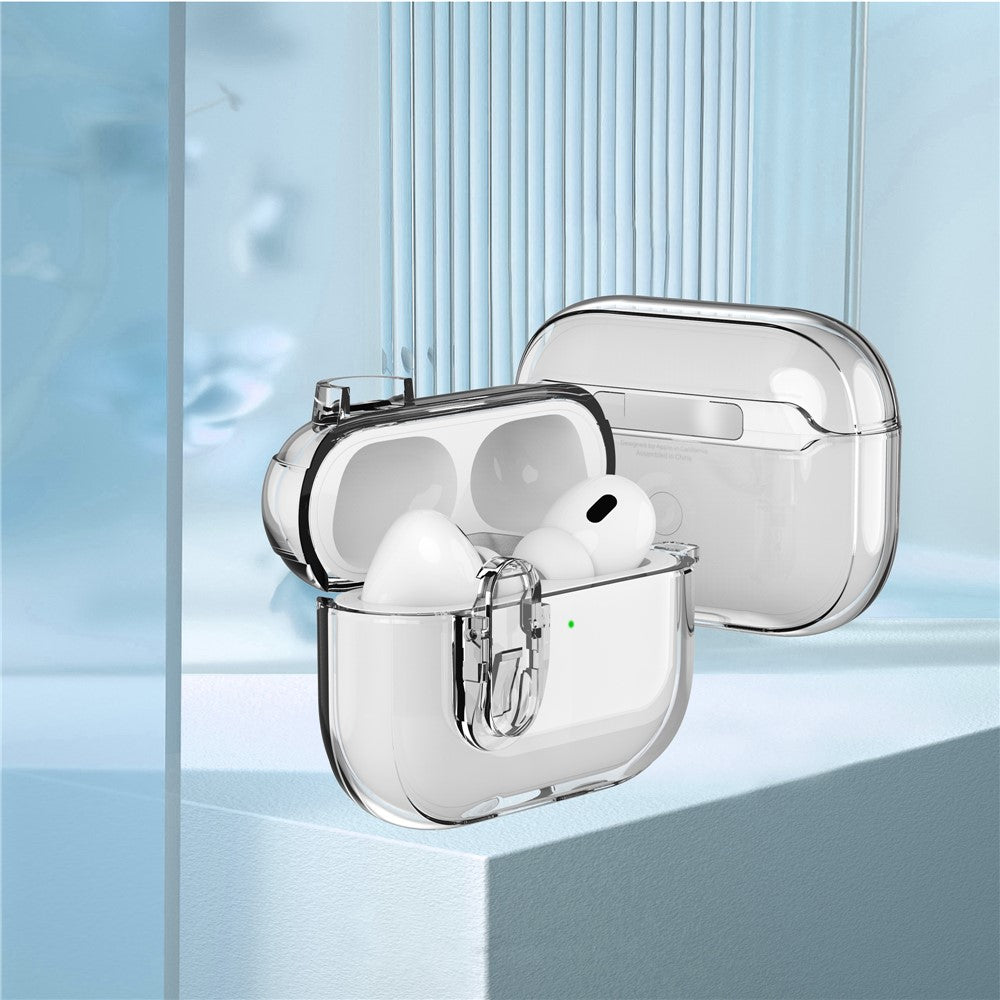 For AirPods Pro 2 Clear Earphone Case PC + TPU Bluetooth-compatible Earbud Cover with Hanging Buckle