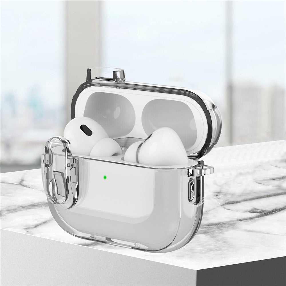 For AirPods Pro 2 Clear Earphone Case PC + TPU Bluetooth-compatible Earbud Cover with Hanging Buckle
