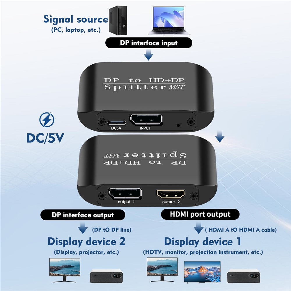 NK-W60 DP to HD+DP 4K 60Hz Splitter MST / SST Adapter for Dual Display / Mirror Display