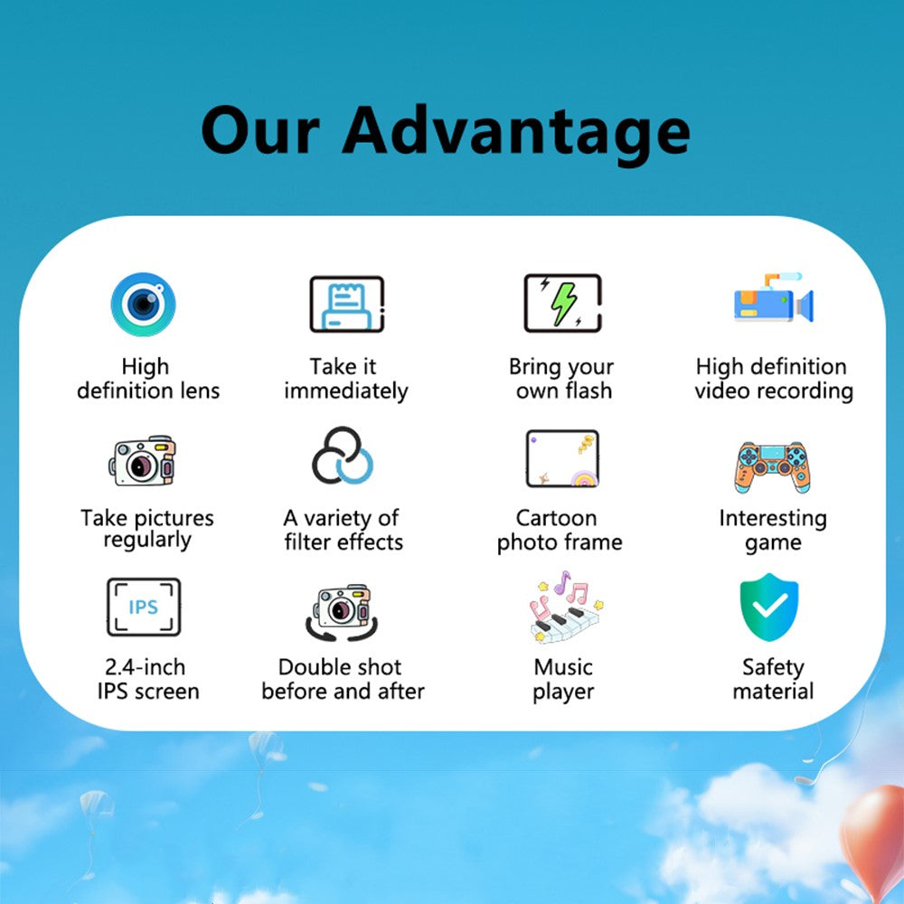 P79 Instant Print Kids Camera Fun Game HD 1080P Dual Lens Camera with 32GB Memory Card