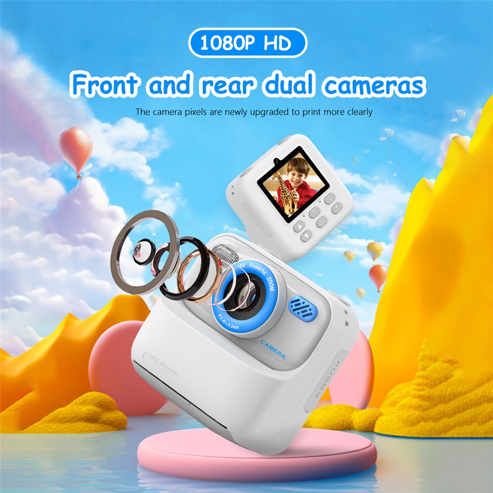 P79 Instant Print Kids Camera Fun Game HD 1080P Dual Lens Camera with 32GB Memory Card