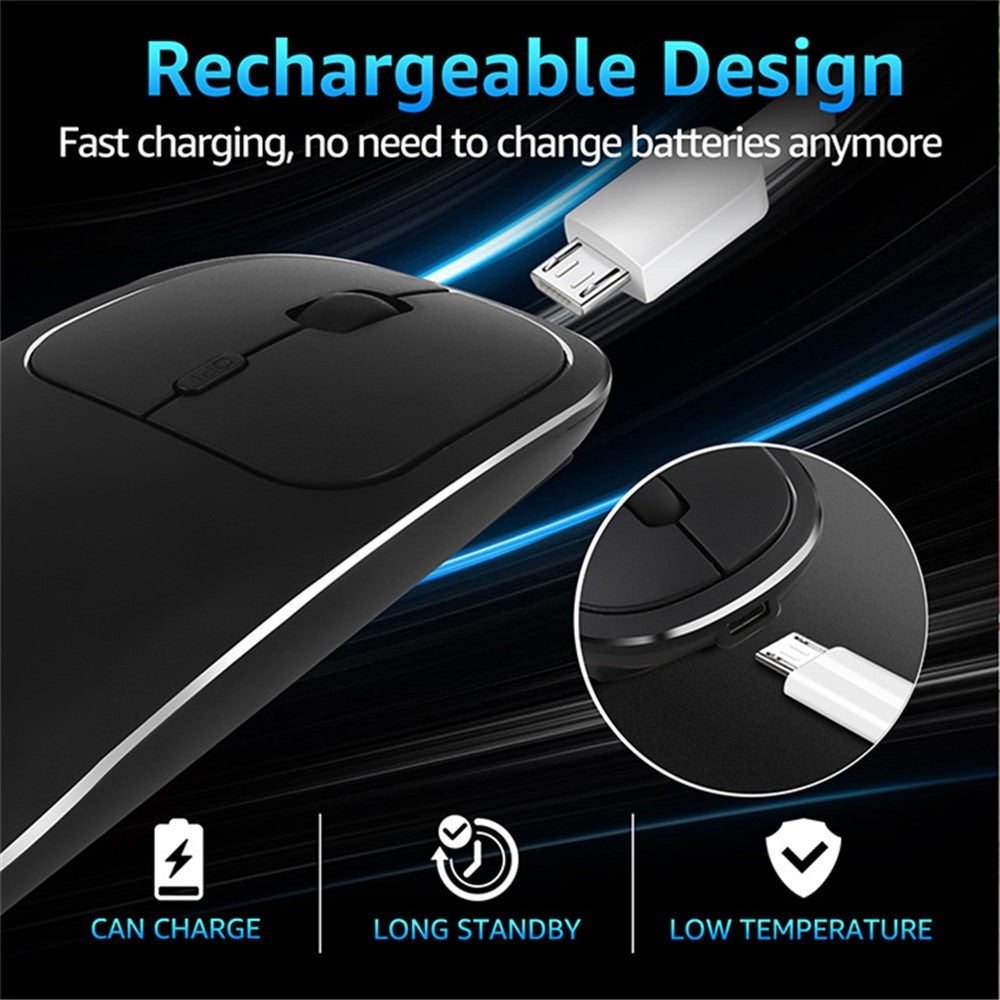2.4G Wireless Computer Laptop Mouse Rechargeable Aluminium Alloy Mice with Type-C Adapter